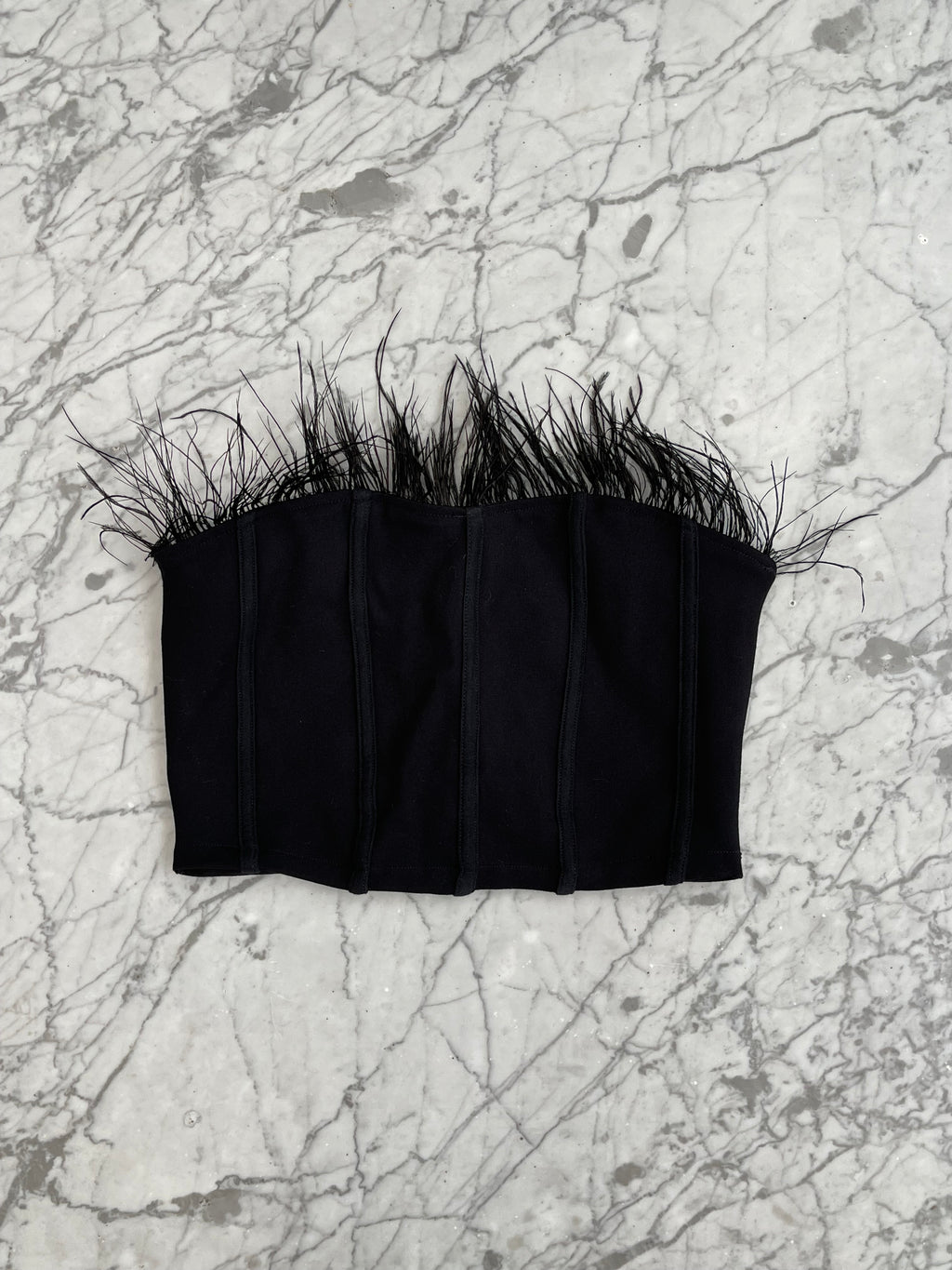 Top Plumas Strapless Negro - Sybilla