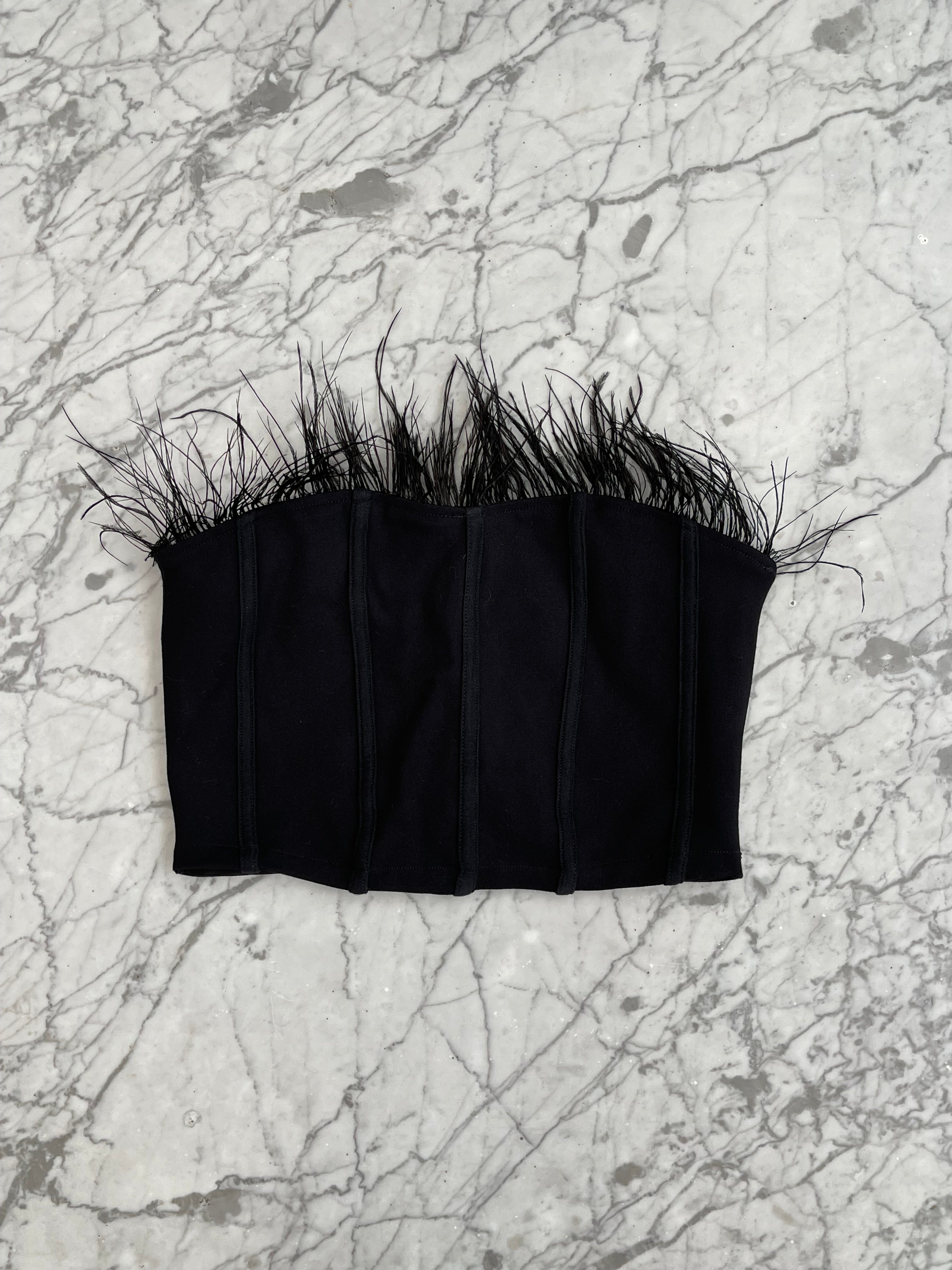 Top Plumas Strapless Negro - Sybilla