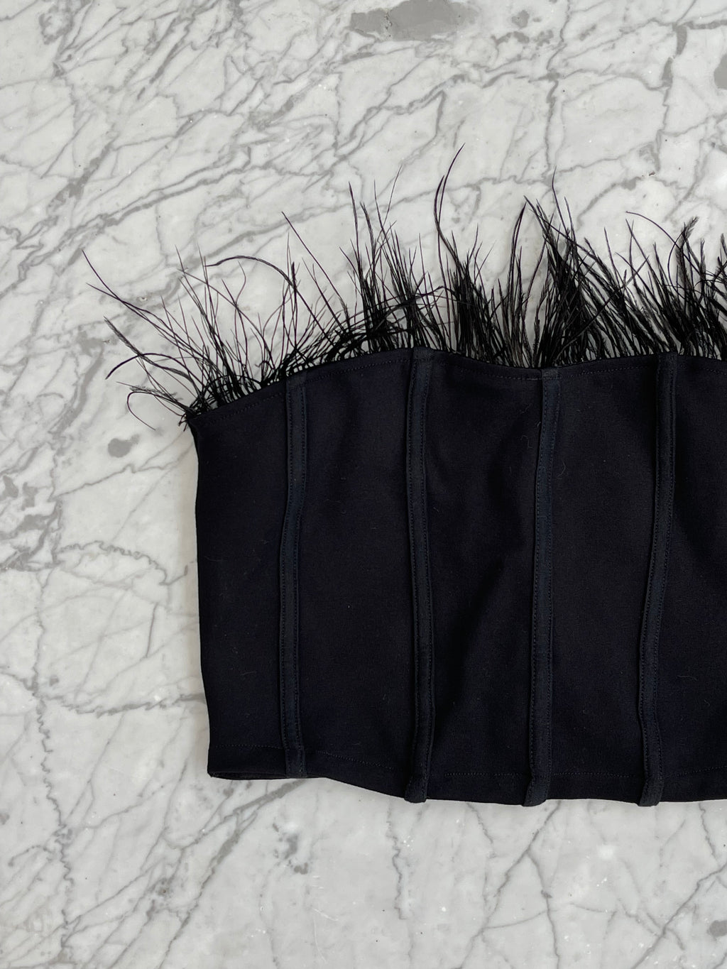 Top Plumas Strapless Negro - Sybilla