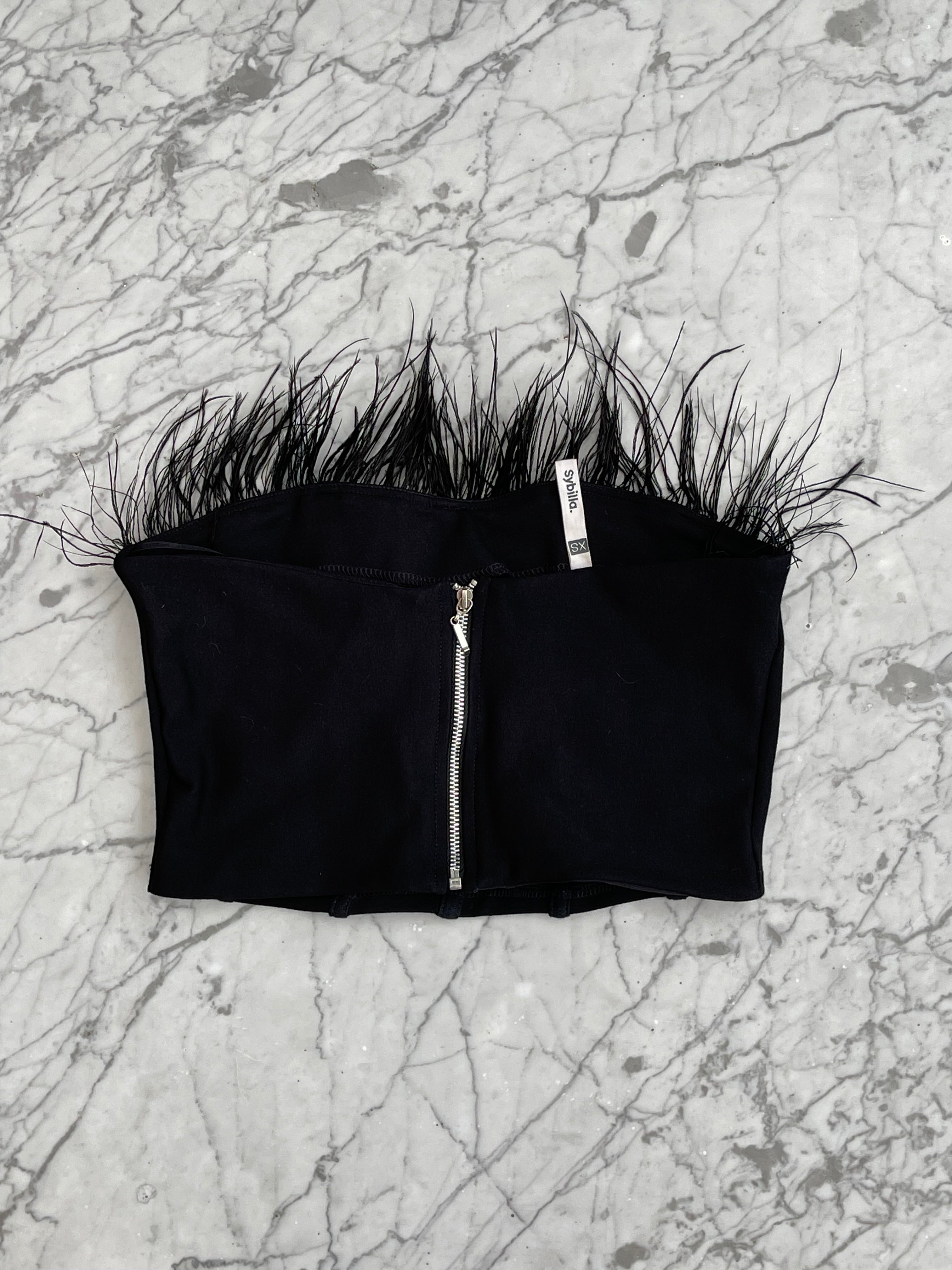 Top Plumas Strapless Negro - Sybilla